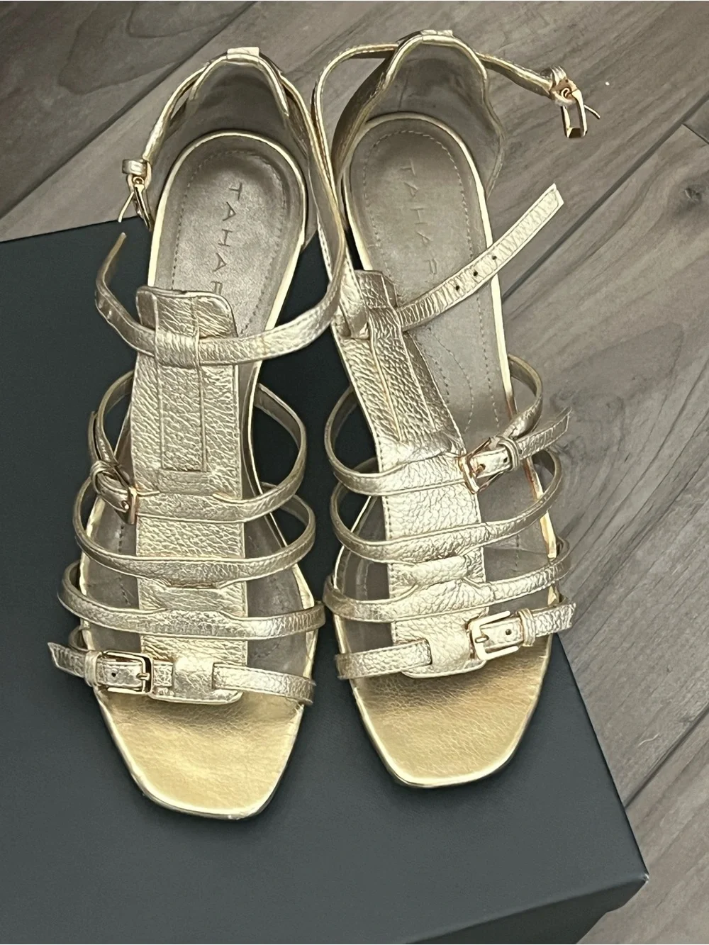Tahari Metallic Gold Strappy Gladiator Sandals